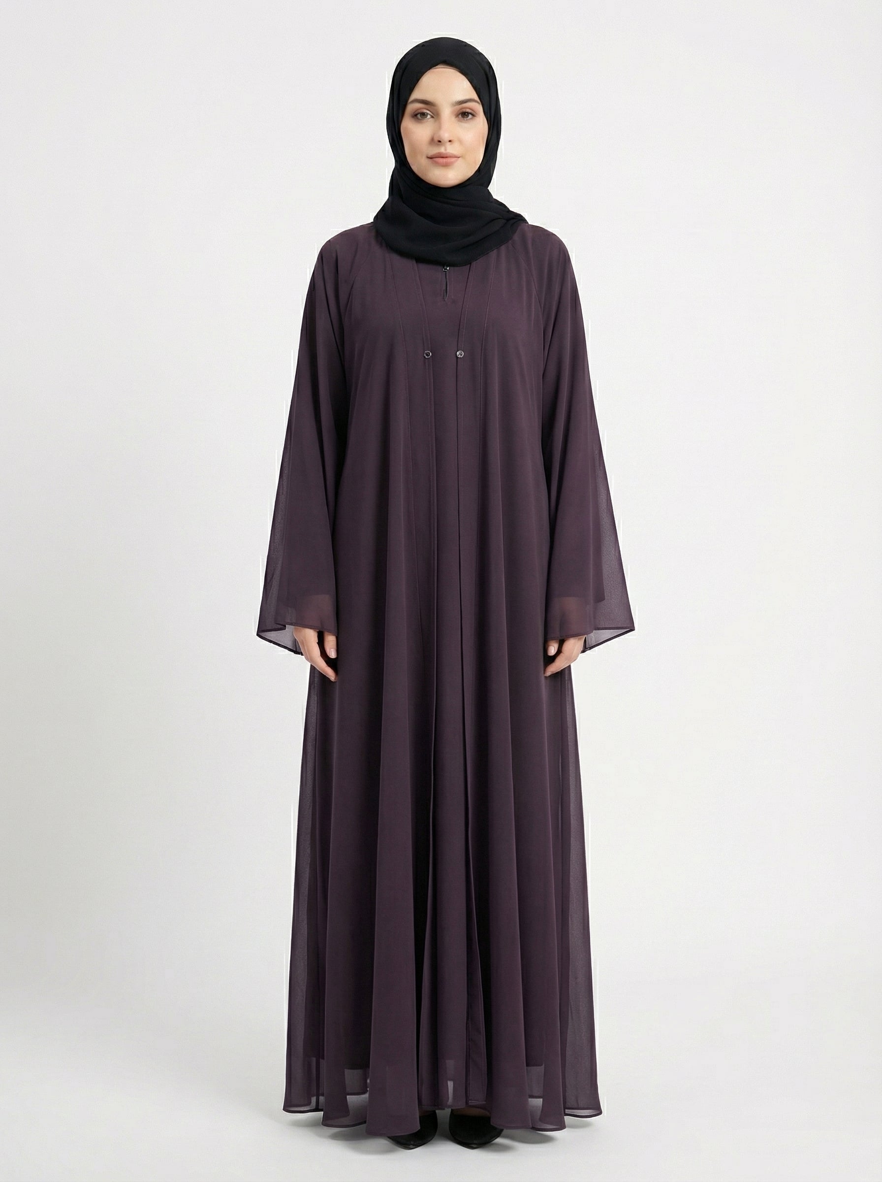 Premium Double-Layer Korean Shafoon Abaya Set – Flowy Modest Wear by Hijab ul Ummat 1102H