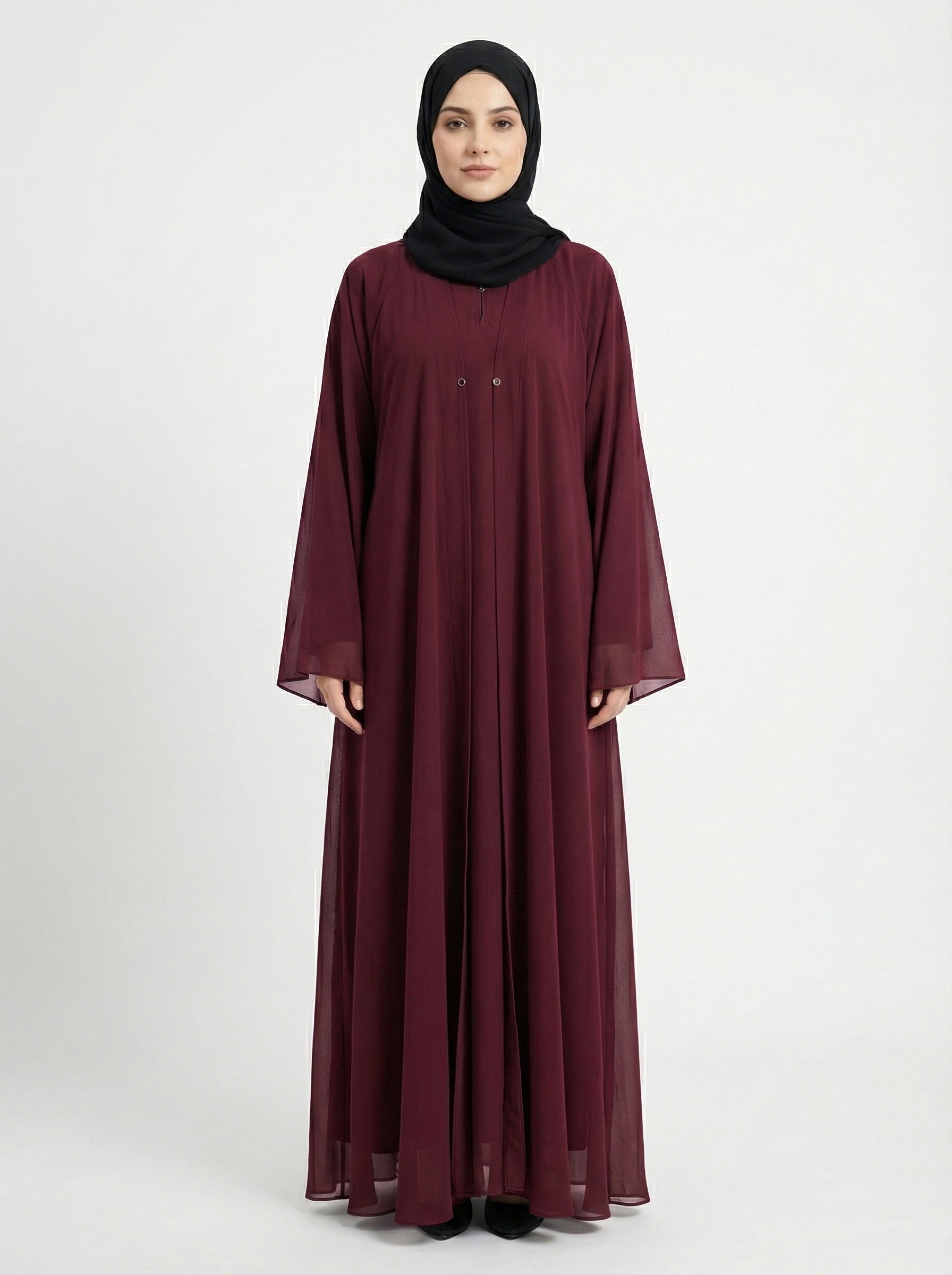 Premium Double-Layer Korean Shafoon Abaya Set – Flowy Modest Wear by Hijab ul Ummat 1102H