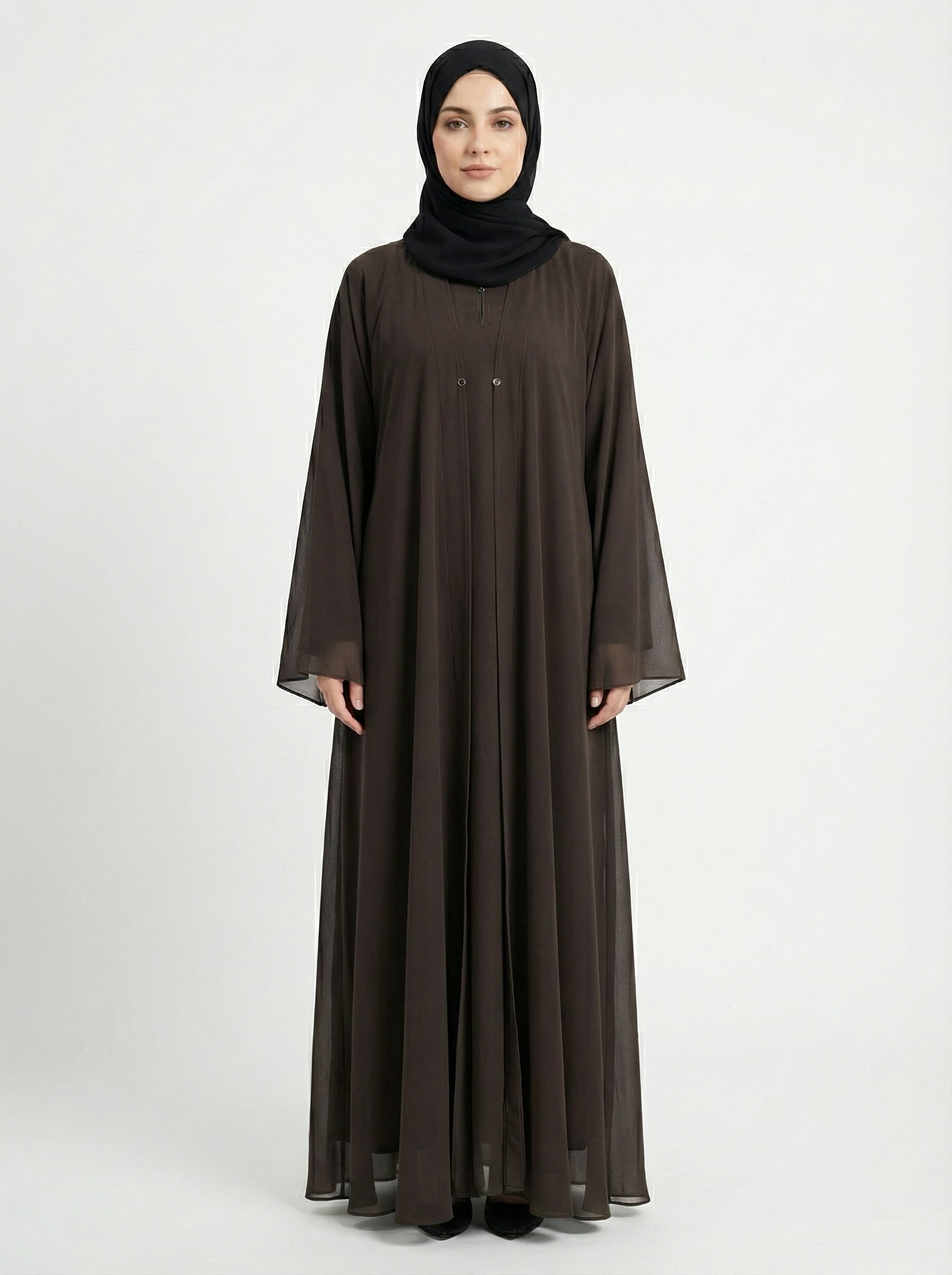 Premium Double-Layer Korean Shafoon Abaya Set – Flowy Modest Wear by Hijab ul Ummat 1102H