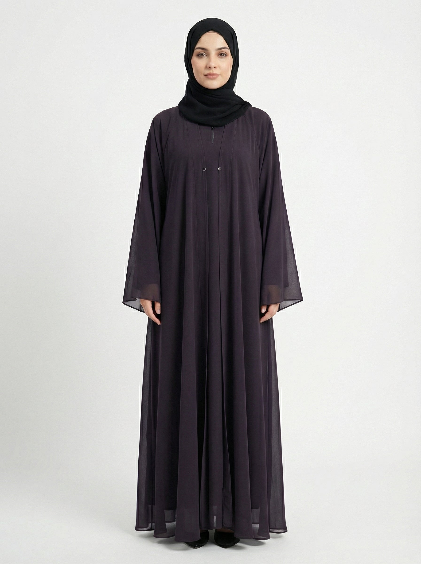 Premium Double-Layer Korean Shafoon Abaya Set – Flowy Modest Wear by Hijab ul Ummat 1102H