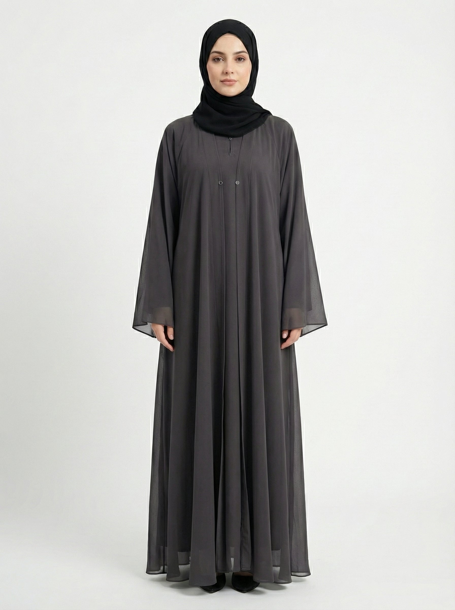 Premium Double-Layer Korean Shafoon Abaya Set – Flowy Modest Wear by Hijab ul Ummat 1102H