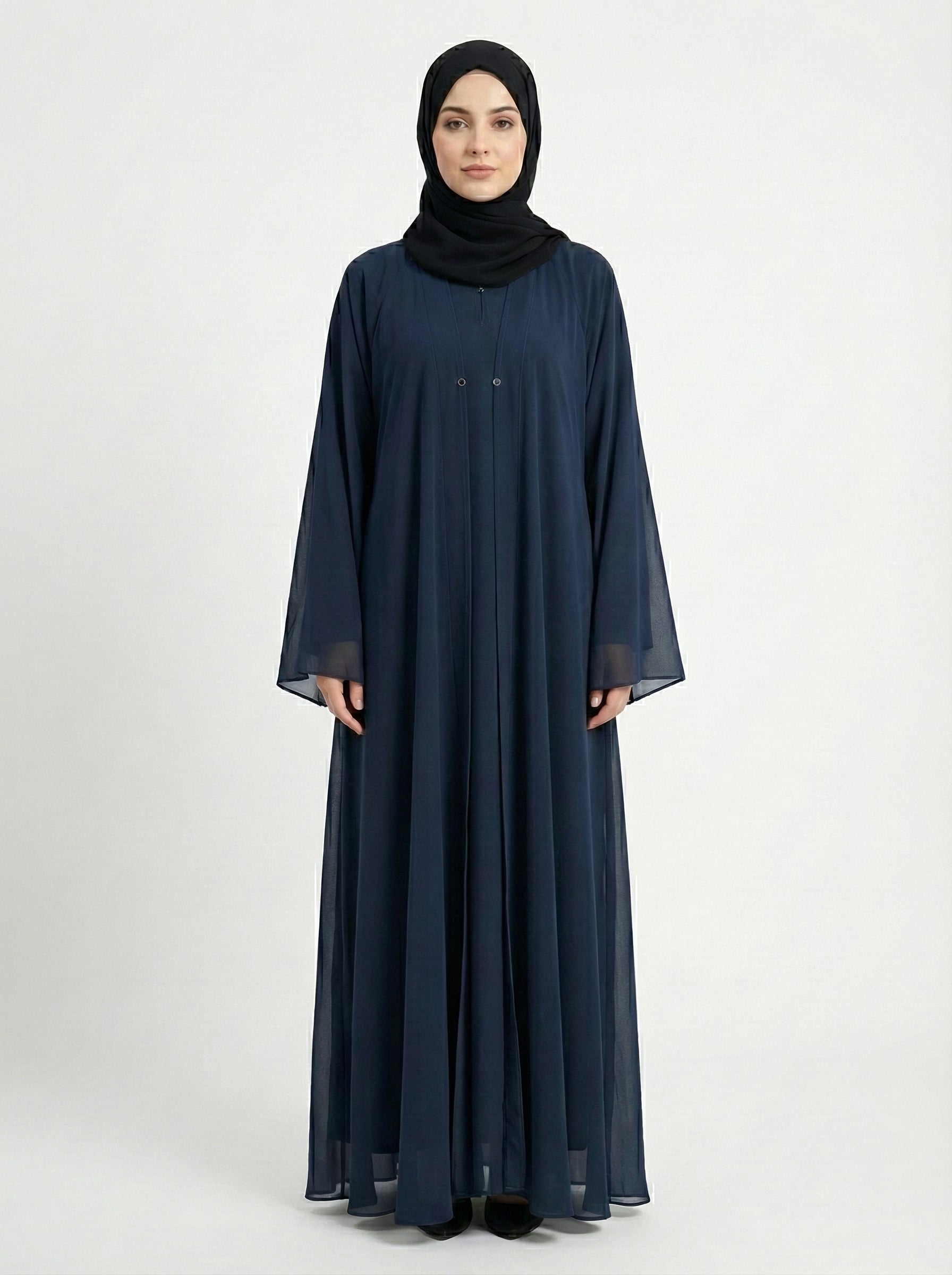 Premium Double-Layer Korean Shafoon Abaya Set – Flowy Modest Wear by Hijab ul Ummat 1102H