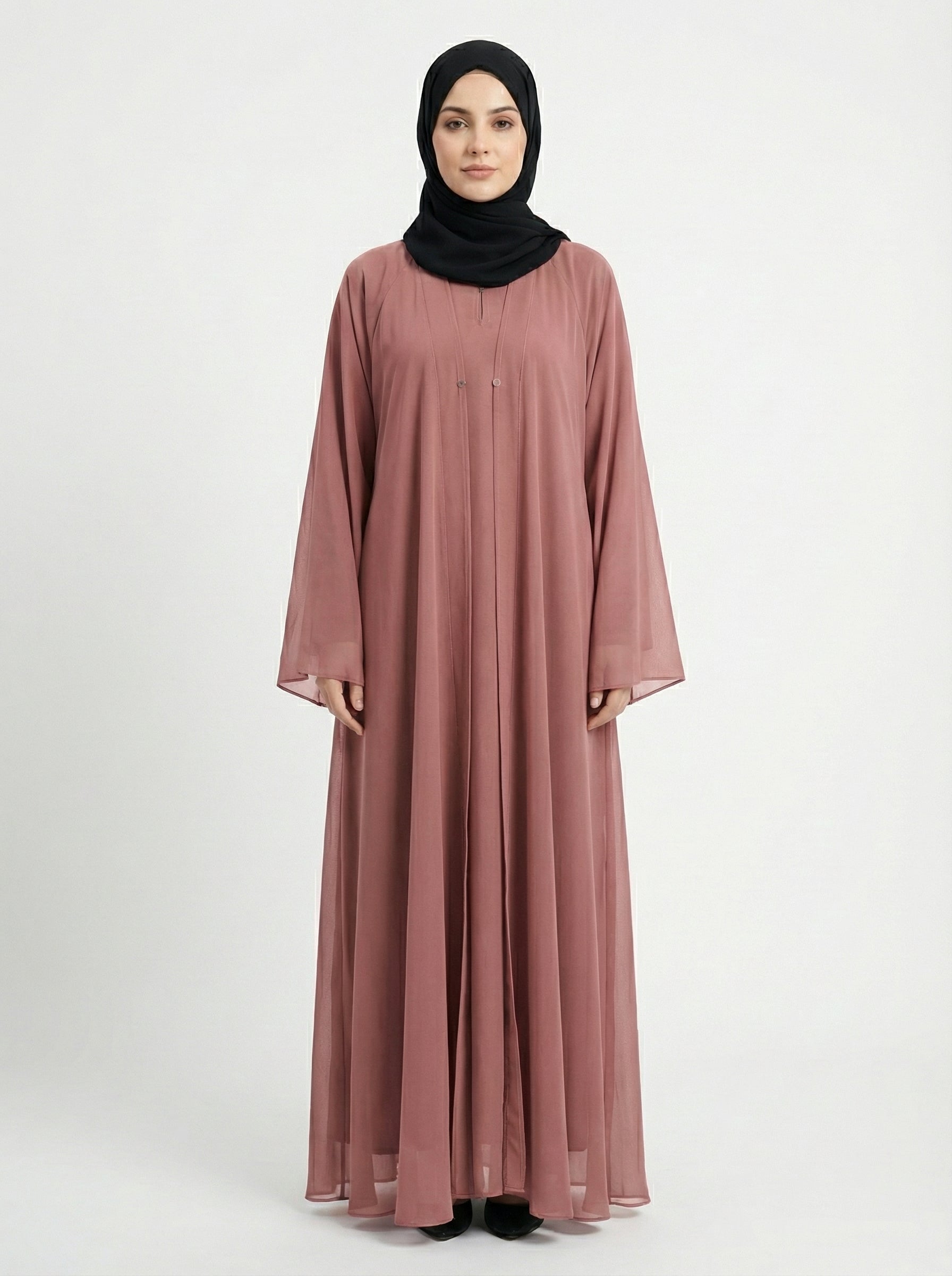 Premium Double-Layer Korean Shafoon Abaya Set – Flowy Modest Wear by Hijab ul Ummat 1102H