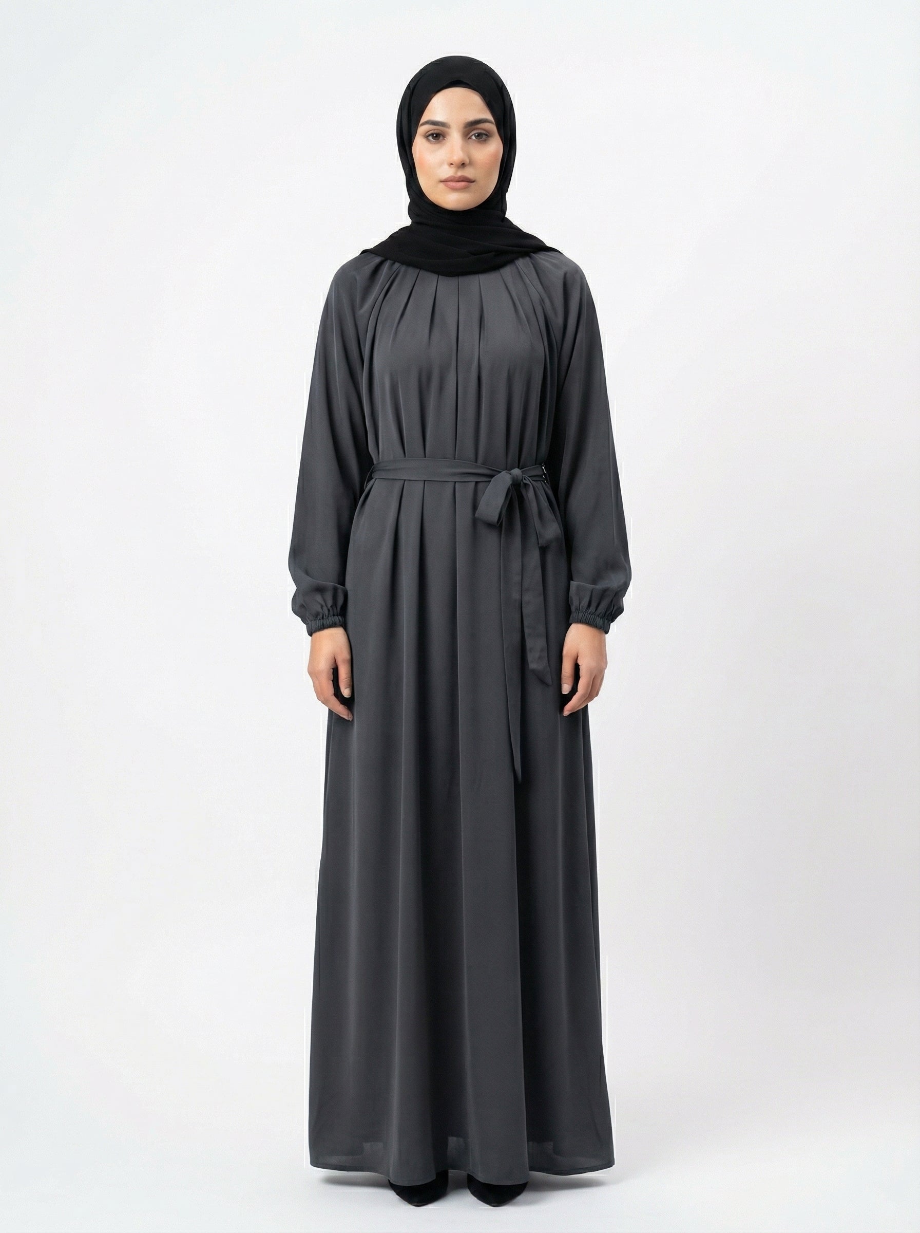 Contrast Border Premium Korean Nida Abaya Set –  Modest Collection by Hijab ul Ummat 1103A