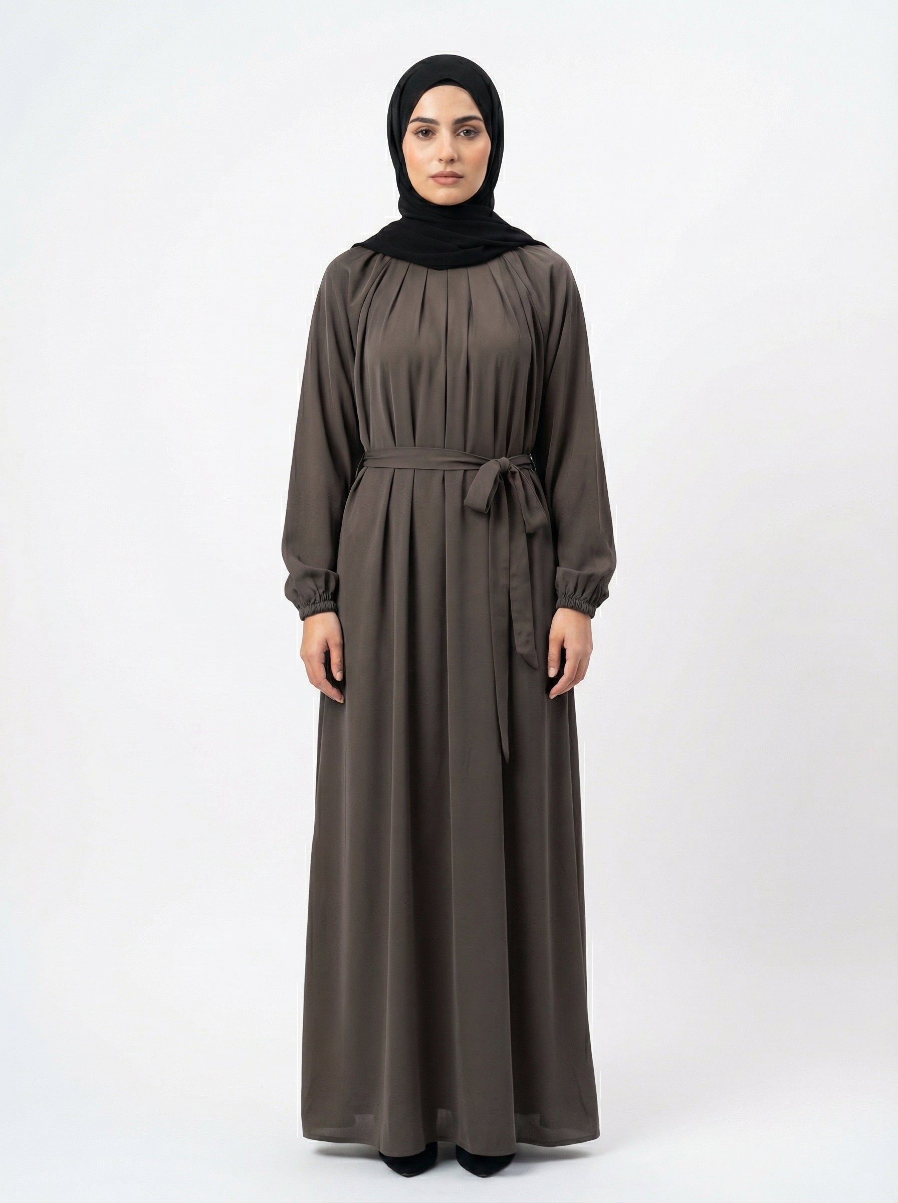 Contrast Border Premium Korean Nida Abaya Set –  Modest Collection by Hijab ul Ummat 1103A