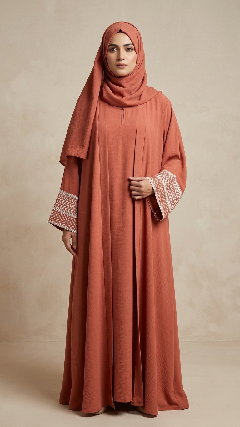 Dual-Layer Chiffon embriodered  Farasha Abaya – High-Flare Modest Wear 1115A