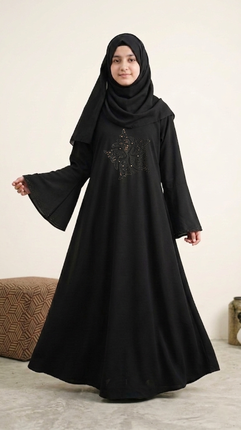 Girls' "Fairy Flare" Layered Abaya – Complete Set with Hijab 1114