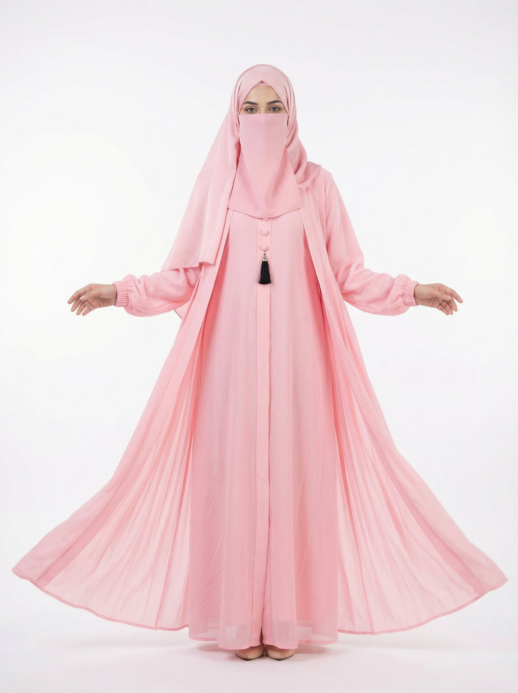 Premium Double Flare Abaya with Matching Niqab Set – Luxury Razer Nida Modest Gown by Hijabulummat 1106D