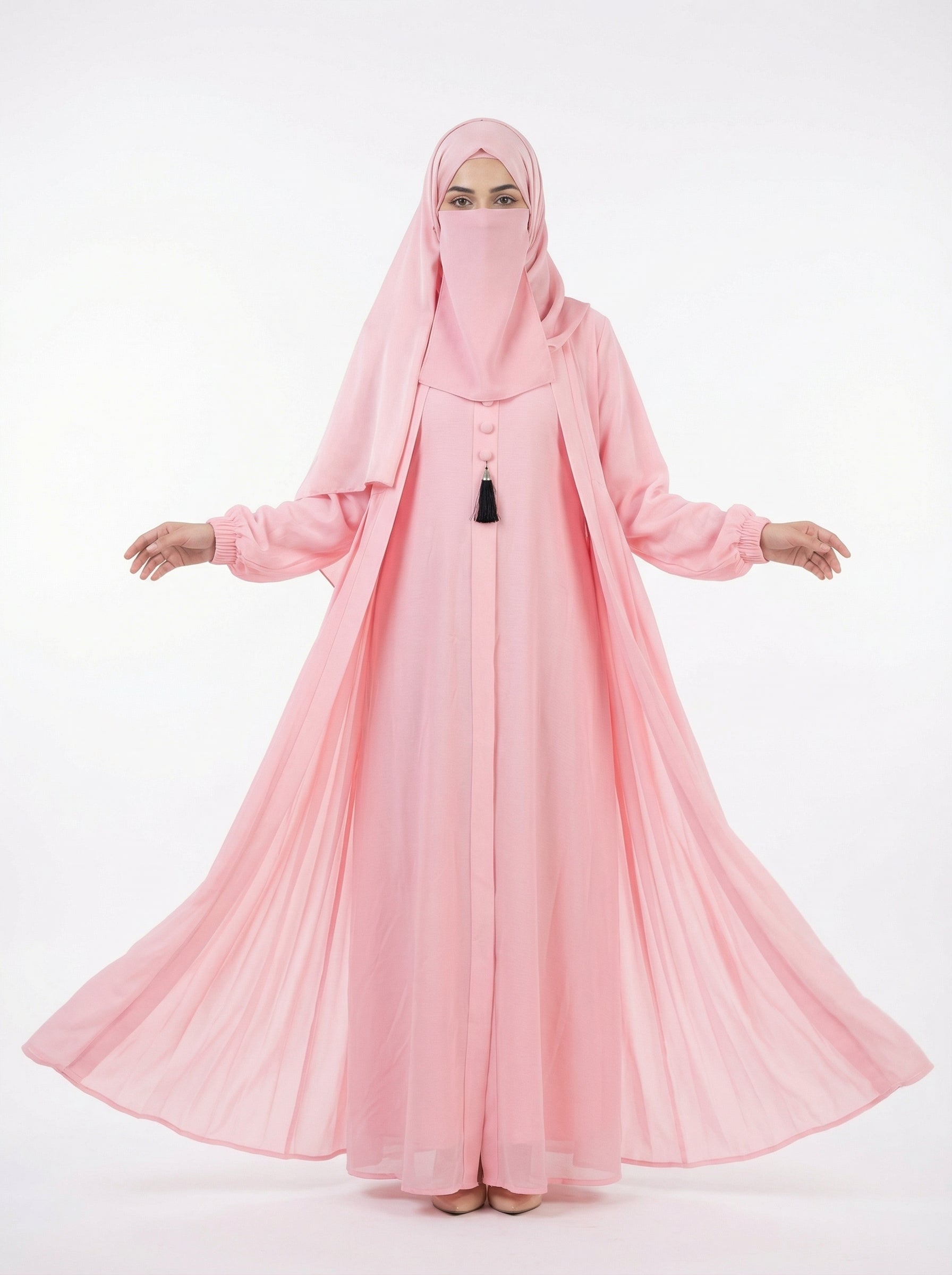 Premium Double Flare Abaya with Matching Niqab Set – Luxury Razer Nida Modest Gown by Hijabulummat 1106D