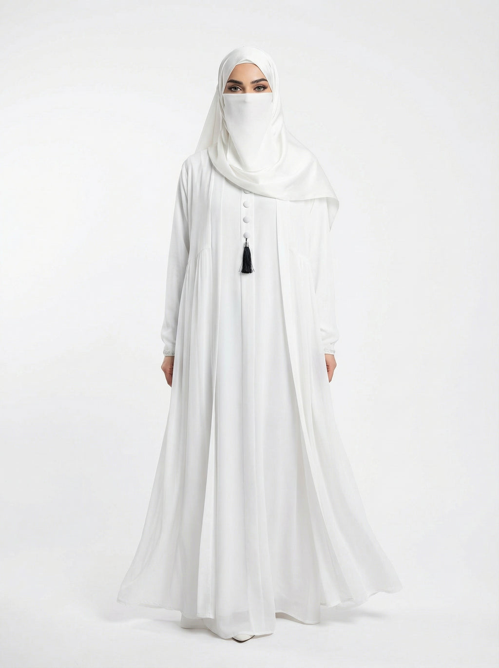 Premium Double Flare Abaya with Matching Niqab Set – Luxury Razer Nida Modest Gown by Hijabulummat 1106D