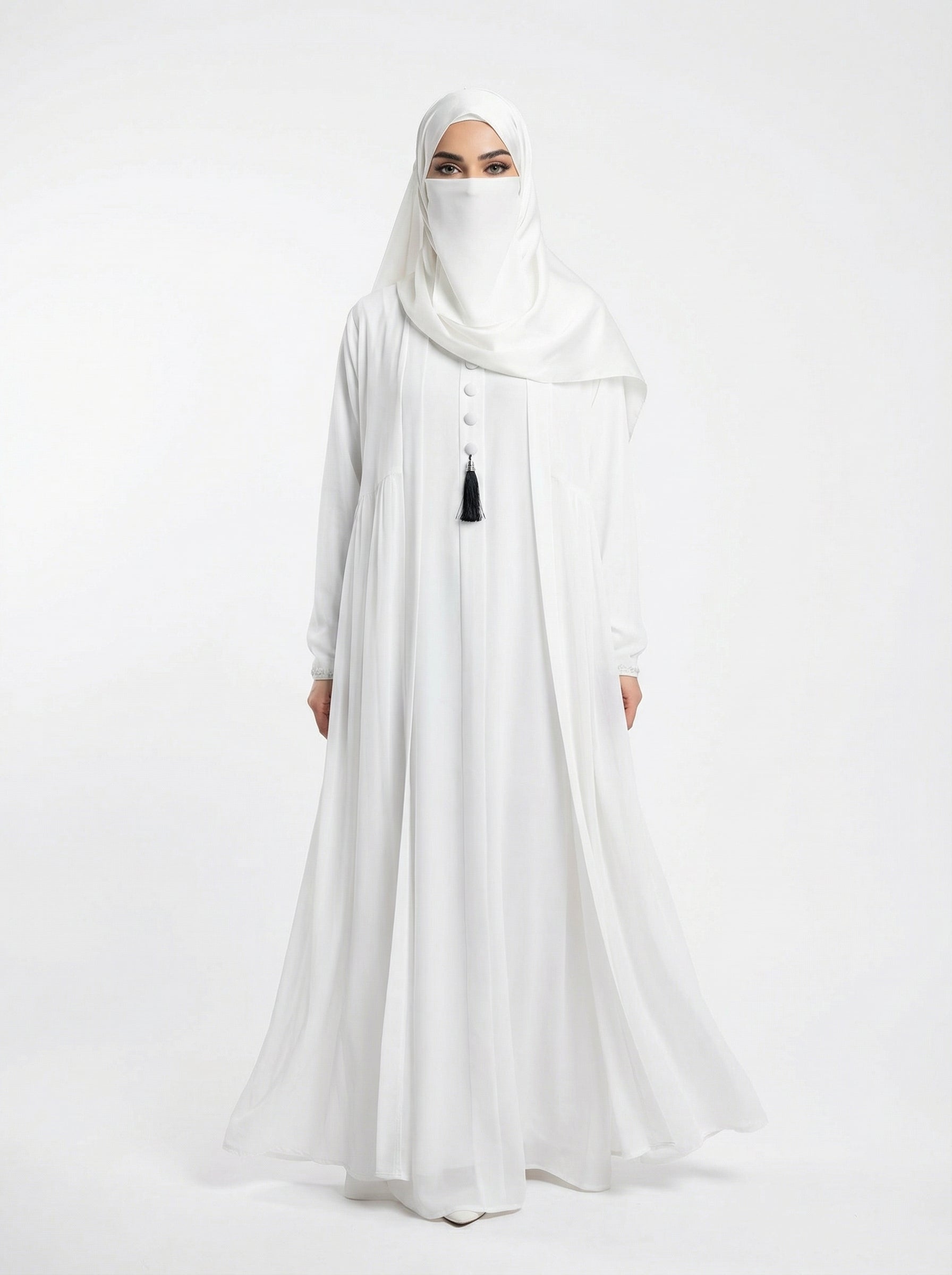 Premium Double Flare Abaya with Matching Niqab Set – Luxury Razer Nida Modest Gown by Hijabulummat 1106D