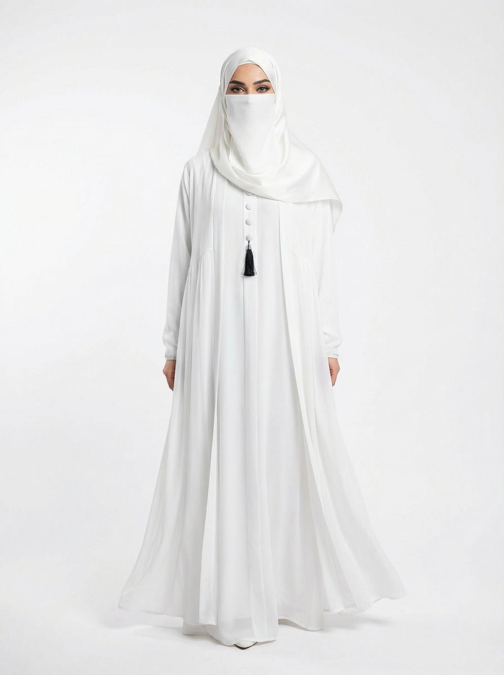 Premium Double Flare Abaya with Matching Niqab Set – Luxury Razer Nida Modest Gown by Hijabulummat 1106E