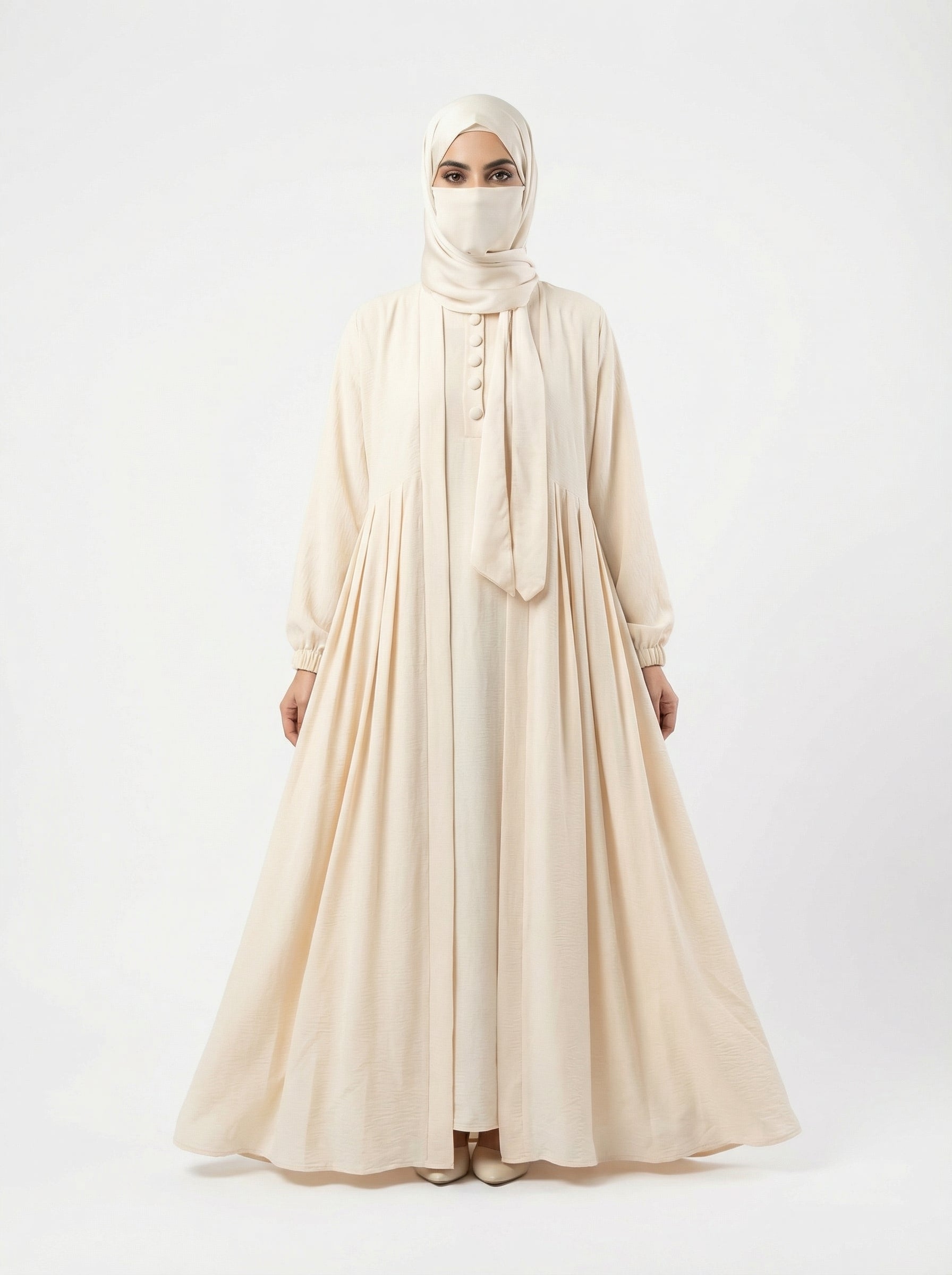Premium Double Flare Abaya with Matching Niqab Set – Luxury Razer Nida Modest Gown by Hijabulummat 1106D