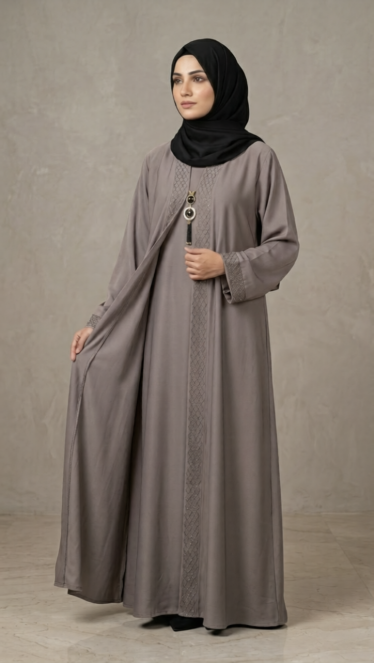Everyday Essential Double Gown Abaya Set – Premium Nida Modest Wear by Hijab ul Ummat 1108D