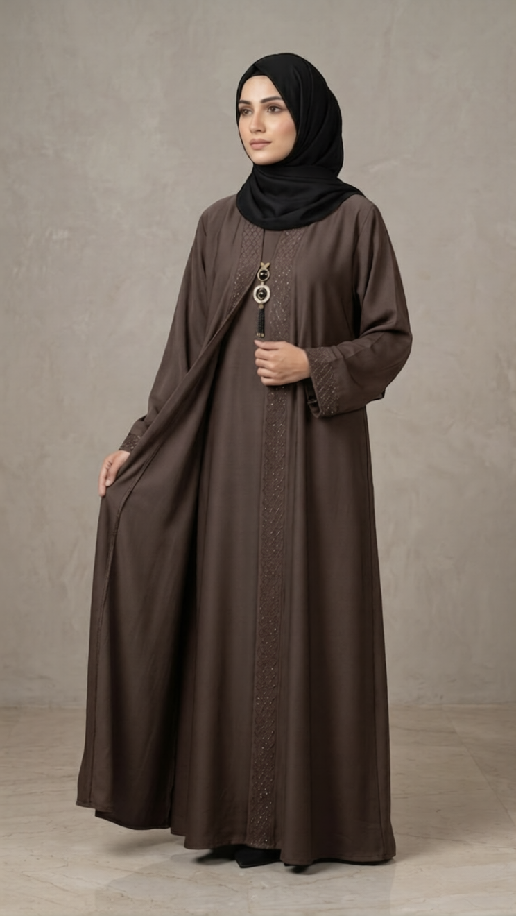 Everyday Essential Double Gown Abaya Set – Premium Nida Modest Wear by Hijab ul Ummat 1108D
