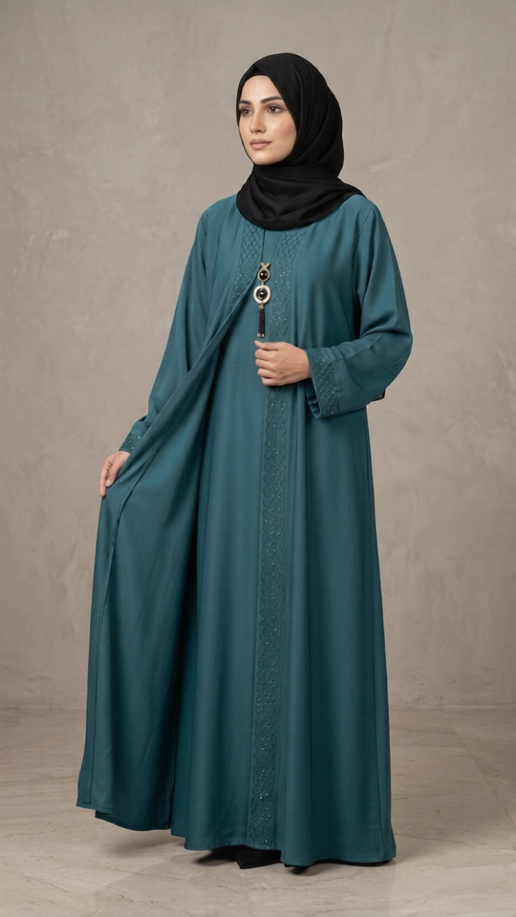 Everyday Essential Double Gown Abaya Set – Premium Nida Modest Wear by Hijab ul Ummat 1108D