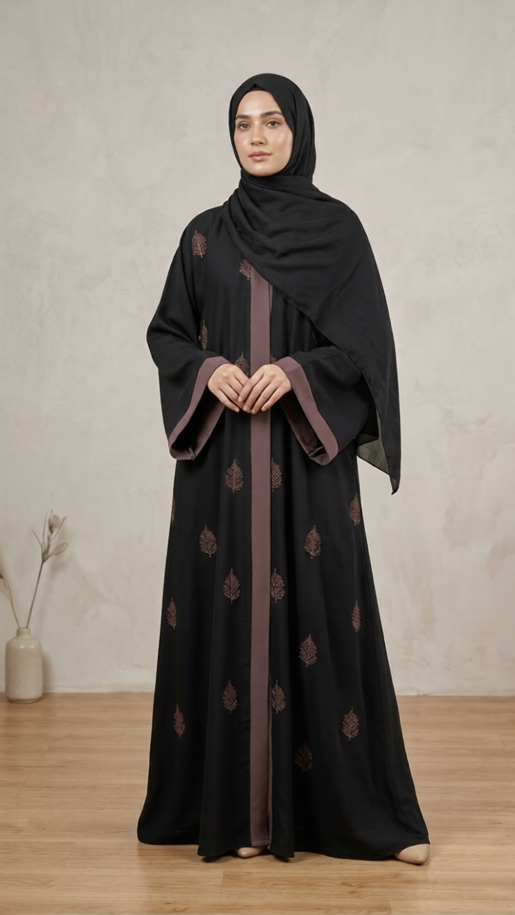 Luxury Vertical Pleated Abaya Set – Designer Front-Pleat Modest Wear by Hijab ul Ummat 1109A