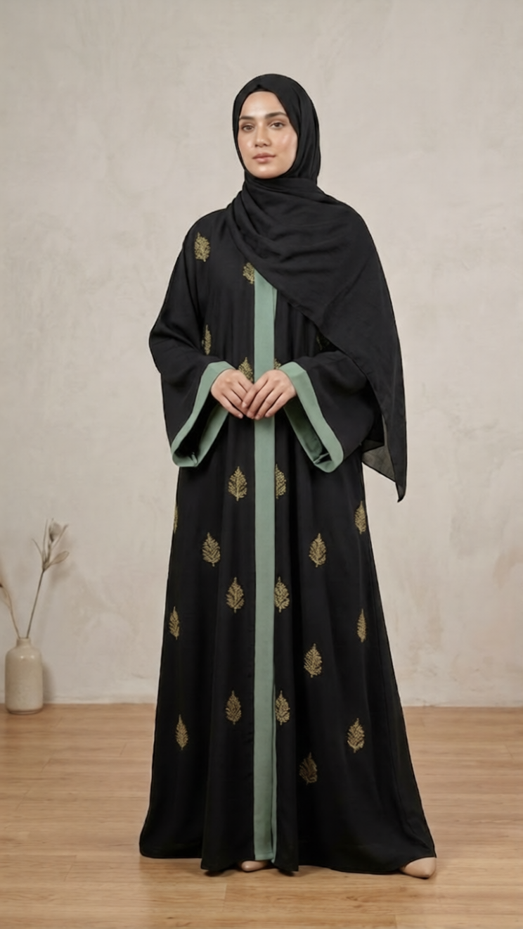 Luxury Vertical Pleated Abaya Set – Designer Front-Pleat Modest Wear by Hijab ul Ummat 1109A