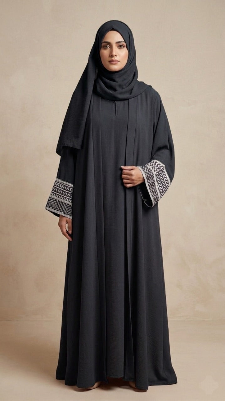 Dual-Layer Chiffon embriodered  Farasha Abaya – High-Flare Modest Wear 1115A
