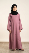 Mini-Me Designer Embroidered Abaya – Luxury Nida Modest Set for Girls 1111