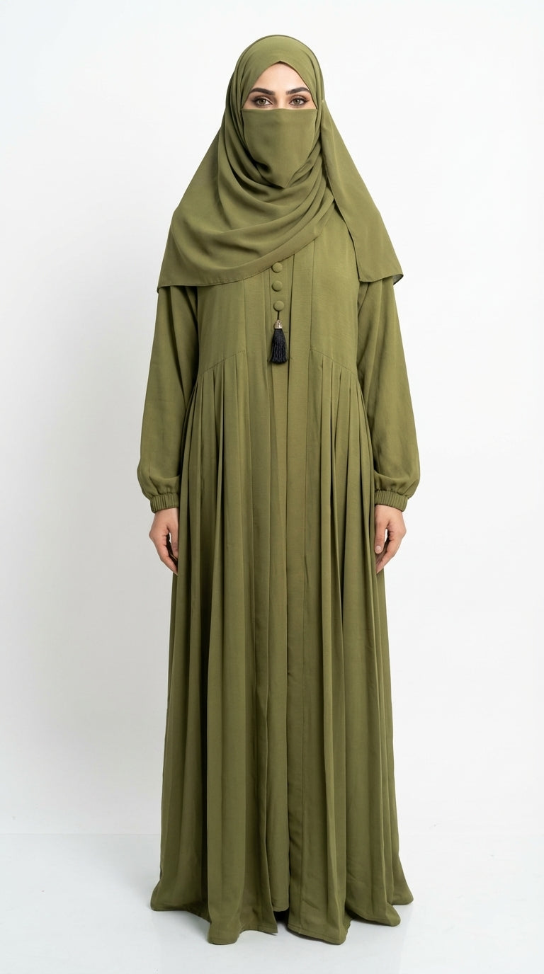 Premium Double Flare Abaya with Matching Niqab Set – Luxury Razer Nida Modest Gown by Hijabulummat 1106D