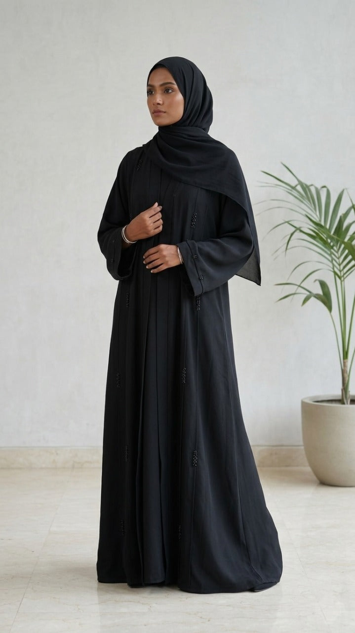 Premium Korean Nida Abaya with Elegant Handmade Stone Work & Matching Stoler – Luxury Modest Wear 1118A