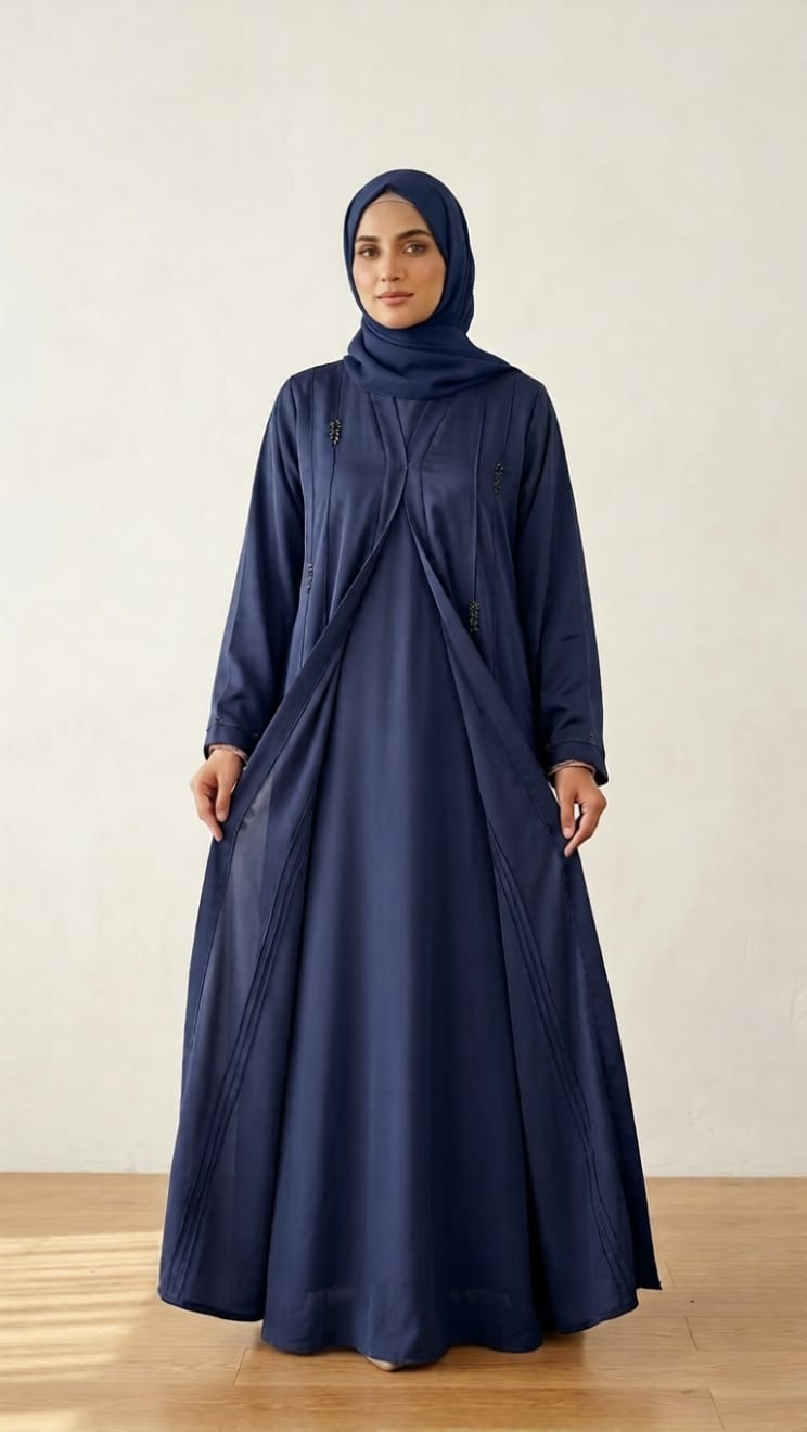 Premium Korean Nida Abaya with Elegant Handmade Stone Work & Matching Stoler – Luxury Modest Wear 1118A