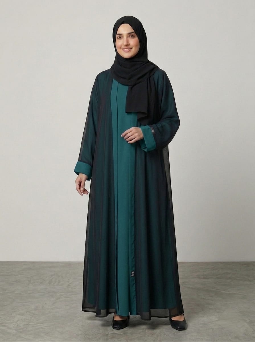 Elegant Double Gown Abaya – Chiffon Overlay with Premium Nida Inner | Modest Wear for Women  1119A (Copy)