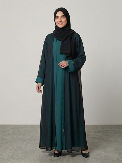 Elegant Double Gown Abaya – Chiffon Overlay with Premium Nida Inner | Modest Wear for Women  1119E