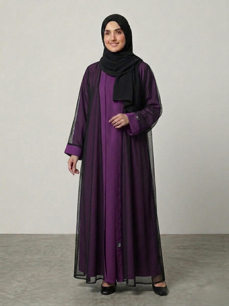 Elegant Double Gown Abaya – Chiffon Overlay with Premium Nida Inner | Modest Wear for Women  1119E