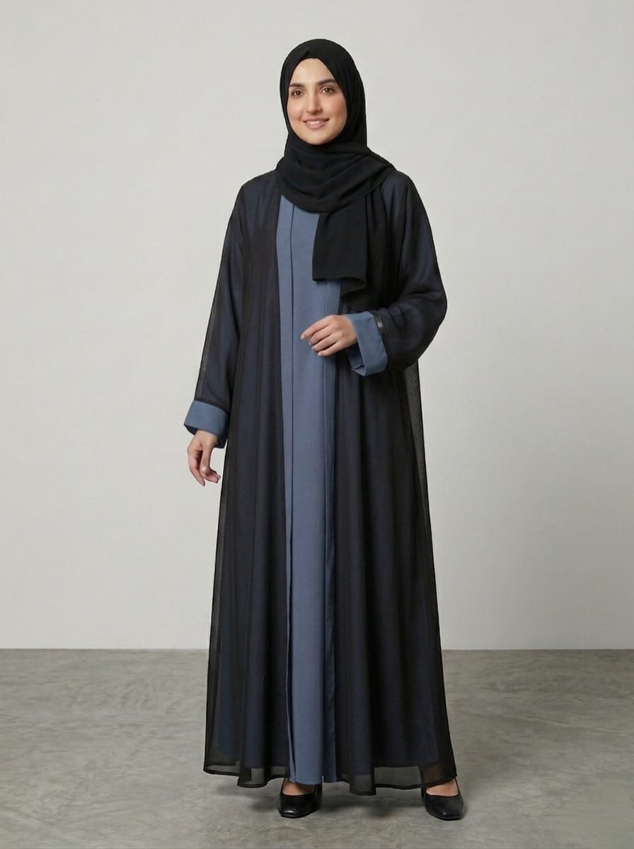 Elegant Double Gown Abaya – Chiffon Overlay with Premium Nida Inner | Modest Wear for Women  1119A (Copy)