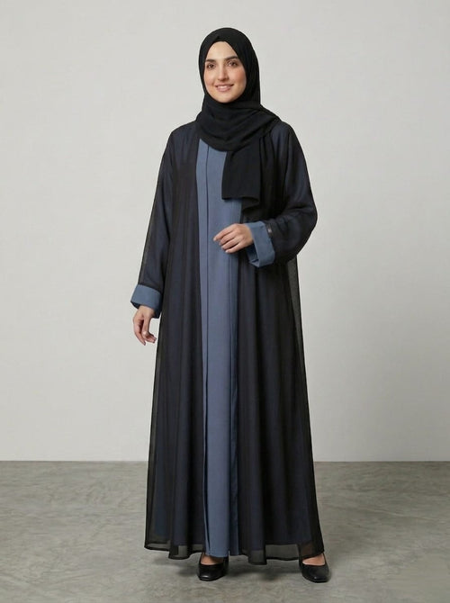 Elegant Double Gown Abaya – Chiffon Overlay with Premium Nida Inner | Modest Wear for Women  1119B