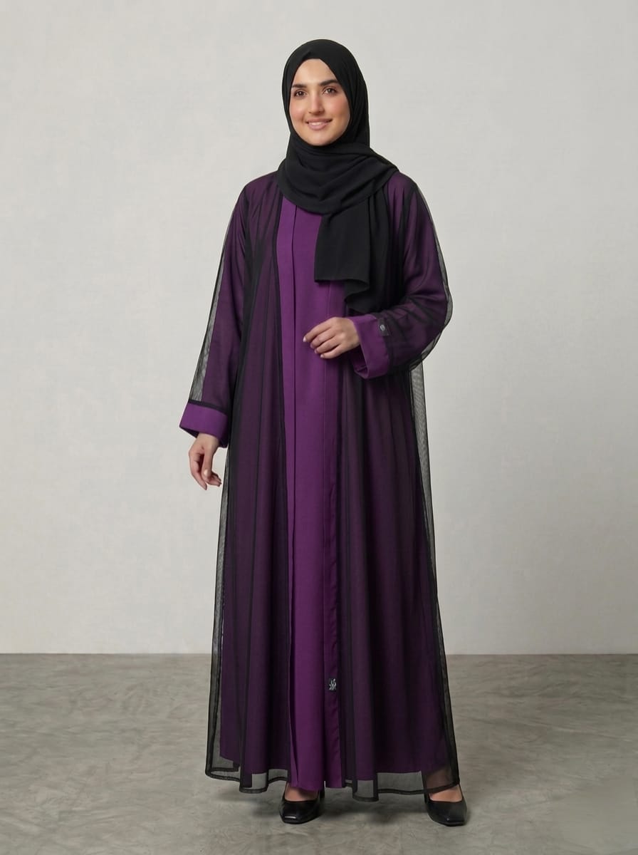 Elegant Double Gown Abaya – Chiffon Overlay with Premium Nida Inner | Modest Wear for Women  1119D