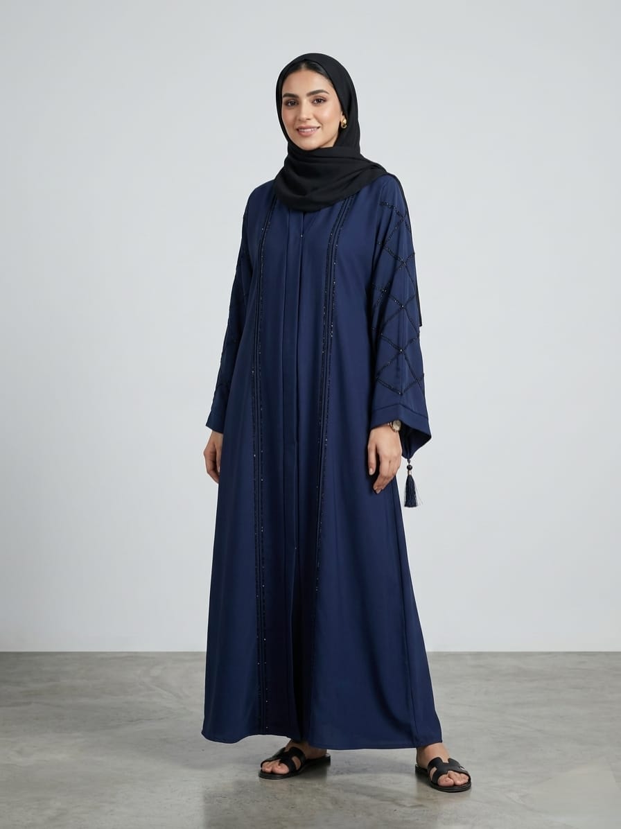 Royal Nida Abaya: Premium Fabric with Intricate DMC Stone Work 1121B