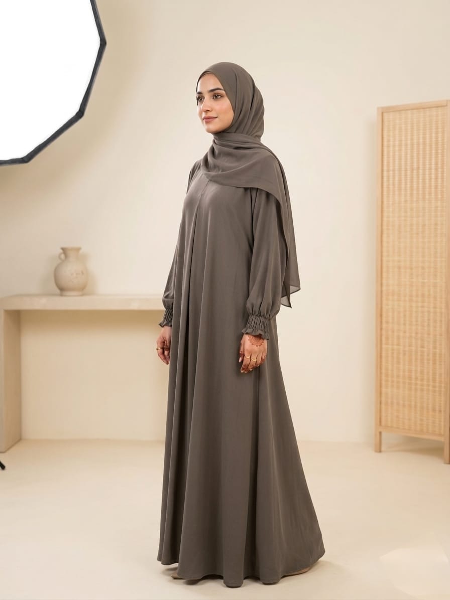 Zoya Nida Three-Piece Abaya Set – Graceful High Flare with Matching Scarf & Niqab 1131A