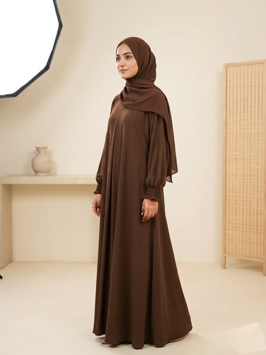 Zoya Nida Three-Piece Abaya Set – Graceful High Flare with Matching Scarf & Niqab 1131A