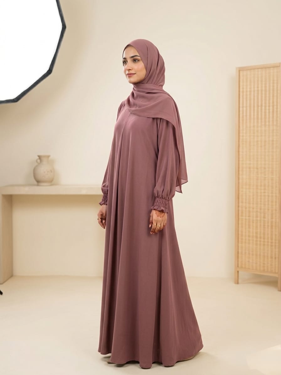 Zoya Nida Three-Piece Abaya Set – Graceful High Flare with Matching Scarf & Niqab 1131A