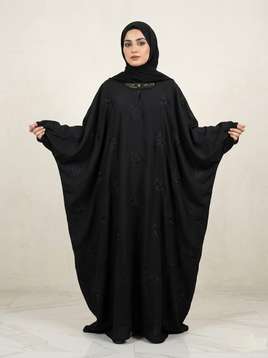 Royal Nida Baggy Abaya with Black Floral Embroidery 1128A