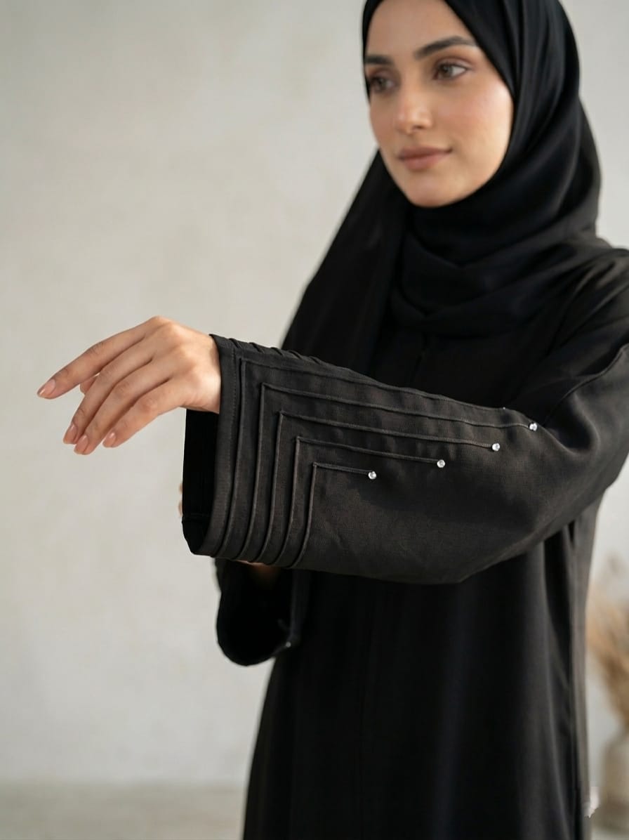 Premium Korean Nida Abaya with Minimalist Pleated Sleeve Detailing 1129A