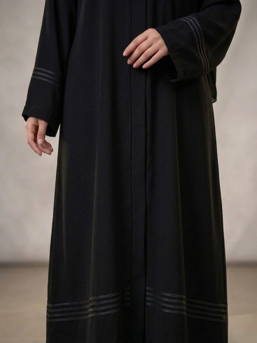 Premium Minimalist Black Abaya – High-Quality Korean Nida Fabric 1130A