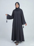 Elegant Embroidered Nida Abaya with Delicate Tassel & Stone Detailing 1125A