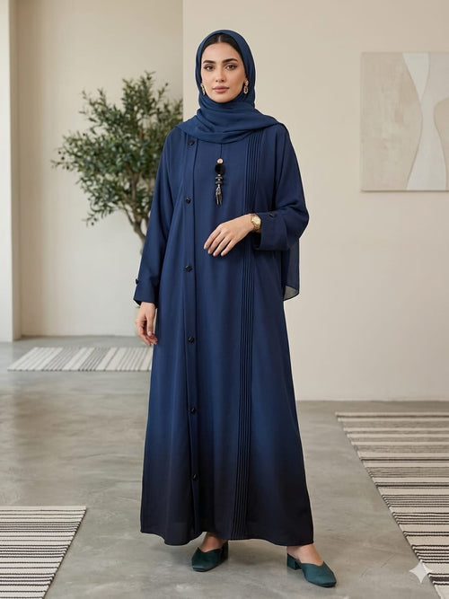 Elegant Front-Pleated Button-Down Abaya in Turkish Nida Fabric 1134A