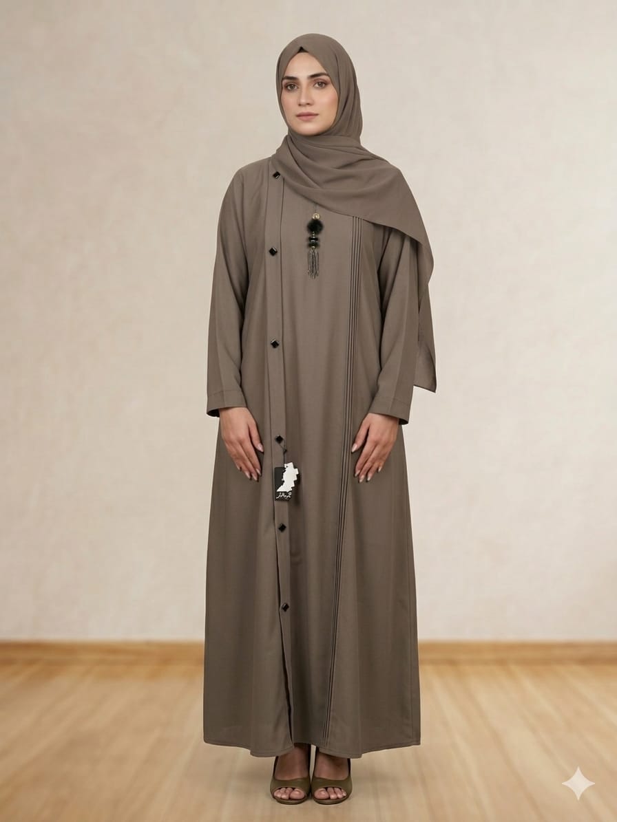 Elegant Front-Pleated Button-Down Abaya in Turkish Nida Fabric 1134E