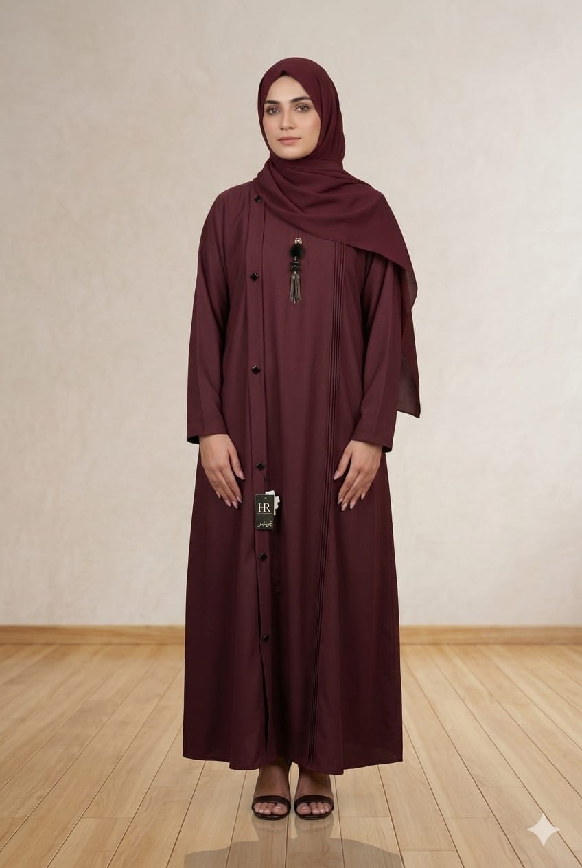 Elegant Front-Pleated Button-Down Abaya in Turkish Nida Fabric 1134E