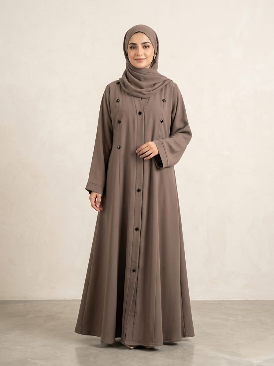 Premium Royal Nida Button-Down Abaya with Matching Scarf 1138D