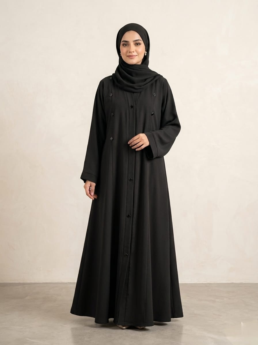 Premium Royal Nida Button-Down Abaya with Matching Scarf 1138D
