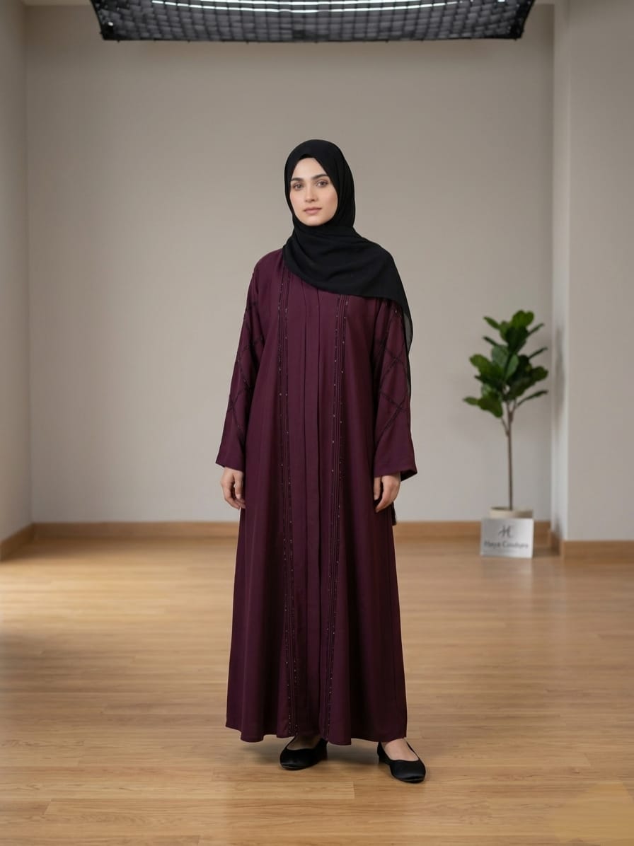 Elegant Royal Nida Abaya with Delicate DMC Stone & Pintuck Detailing 1135A