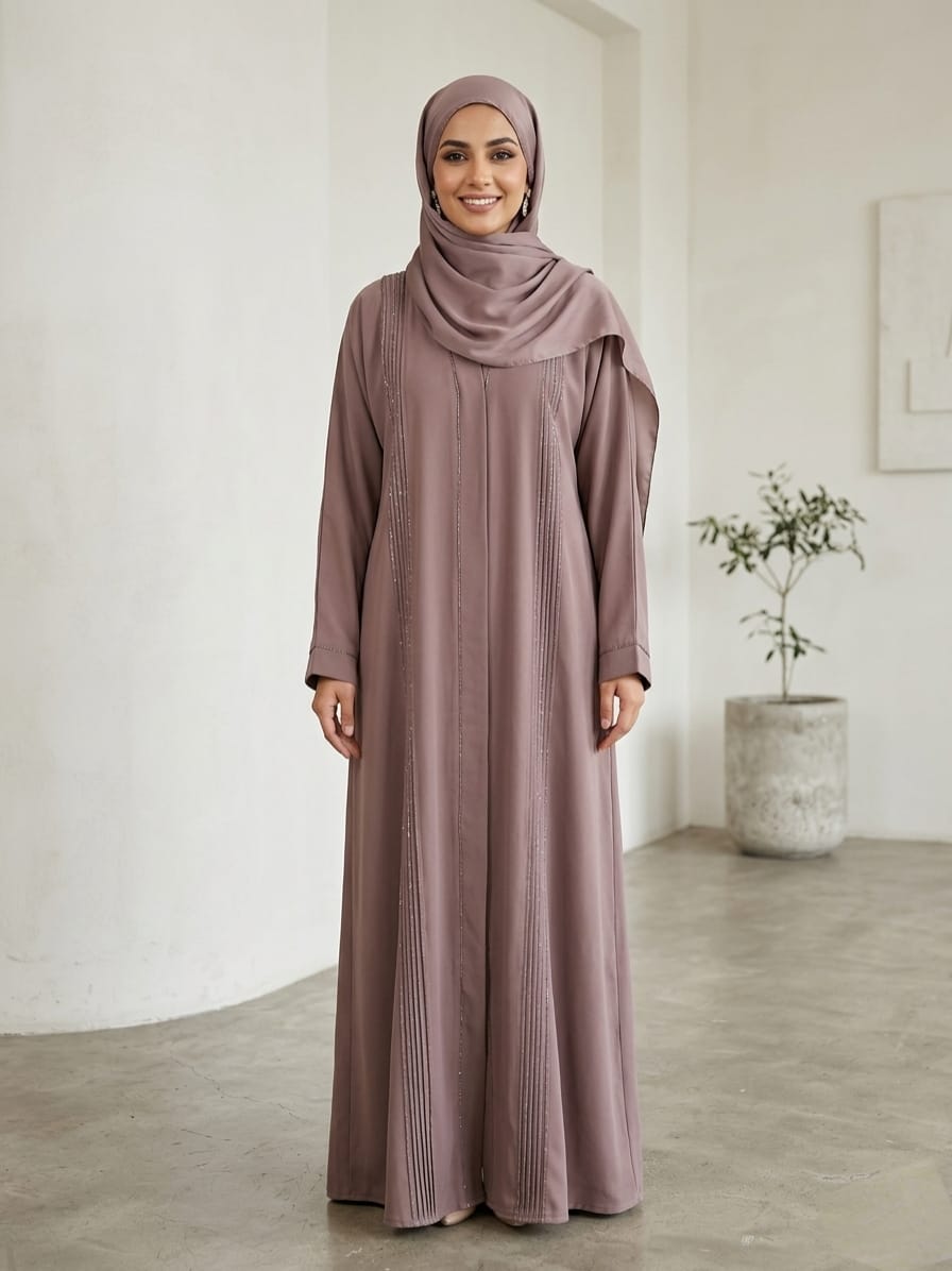 Royal Nida Abaya with Elegant Front Pintucks and Premium DMC Stone Work 1139A