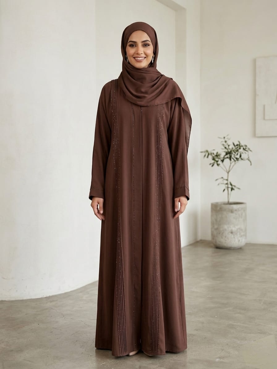 Royal Nida Abaya with Elegant Front Pintucks and Premium DMC Stone Work 1139A