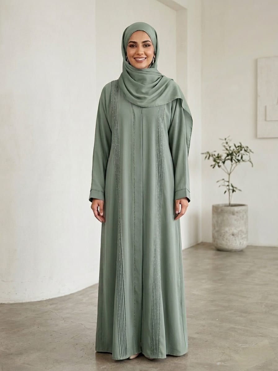Royal Nida Abaya with Elegant Front Pintucks and Premium DMC Stone Work 1139A